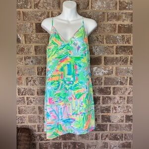 Lilly Pulitzer Lela Silk Spaghetti Strap Shift Dress in Green Sea Salt & Sun, XS